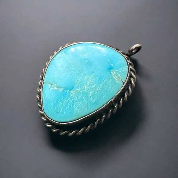 Vintage Turquoise Pendant Sterling Silver